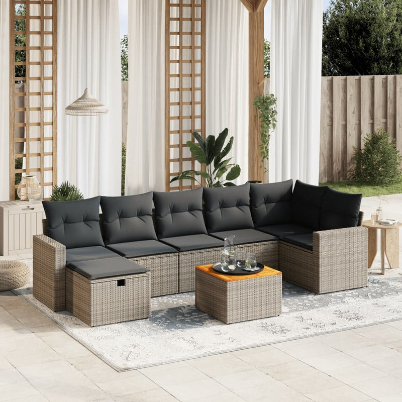 vidaXL 8 Piece Garden Sofa Set with Cushions Grey Poly Rattan