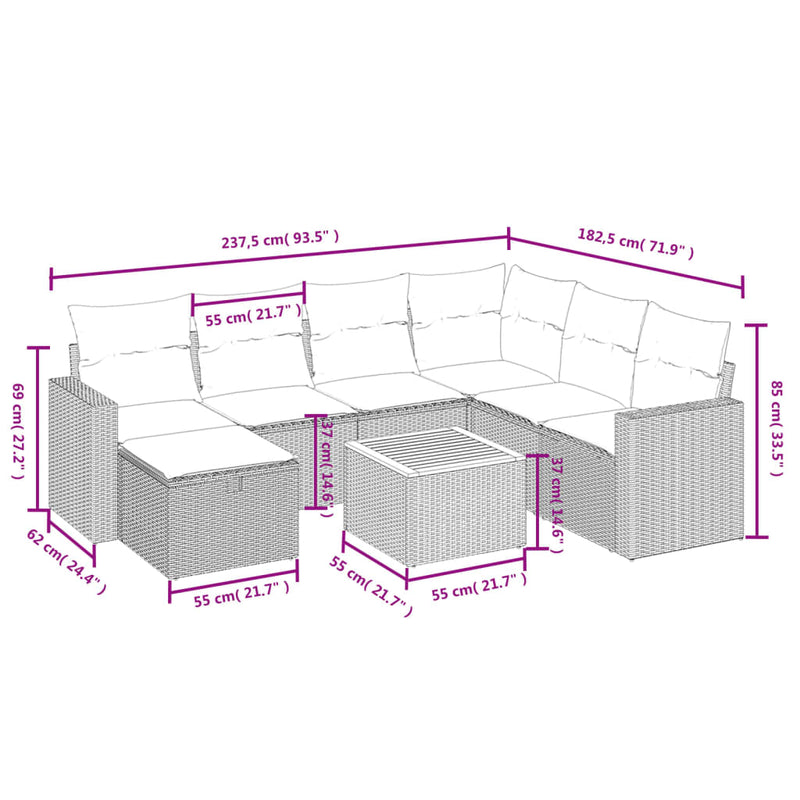 vidaXL 8 Piece Garden Sofa Set with Cushions Black Poly Rattan