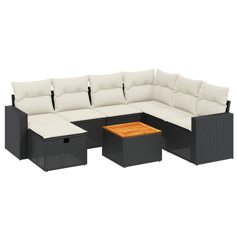 vidaXL 8 Piece Garden Sofa Set with Cushions Black Poly Rattan