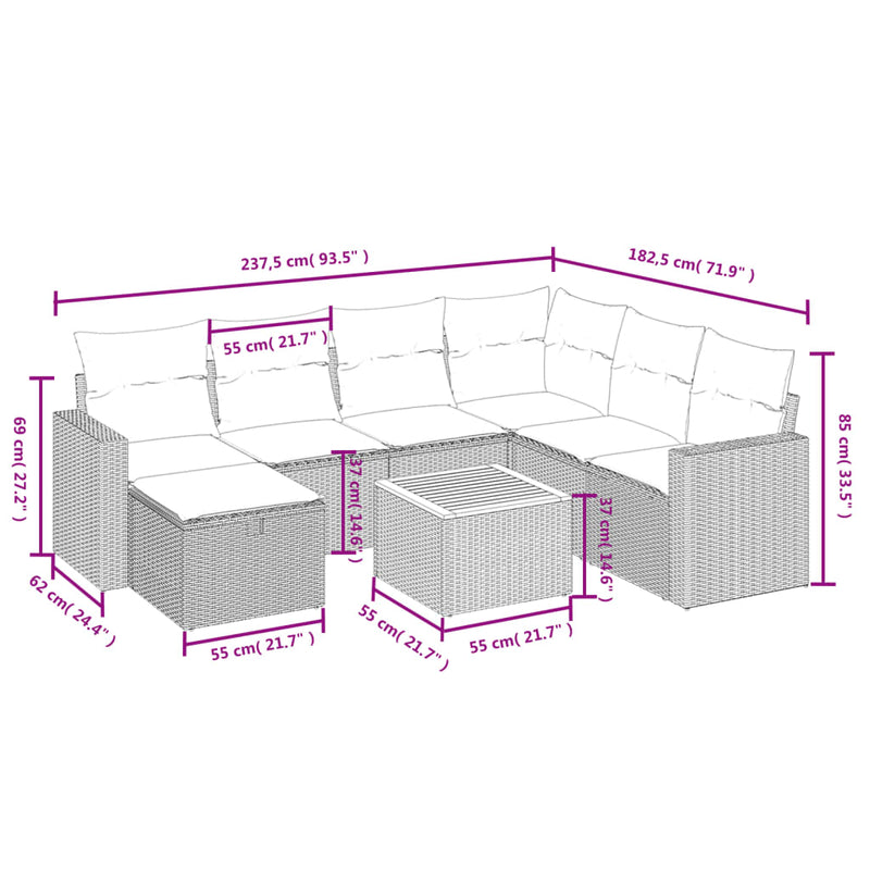 vidaXL 8 Piece Garden Sofa Set with Cushions Black Poly Rattan
