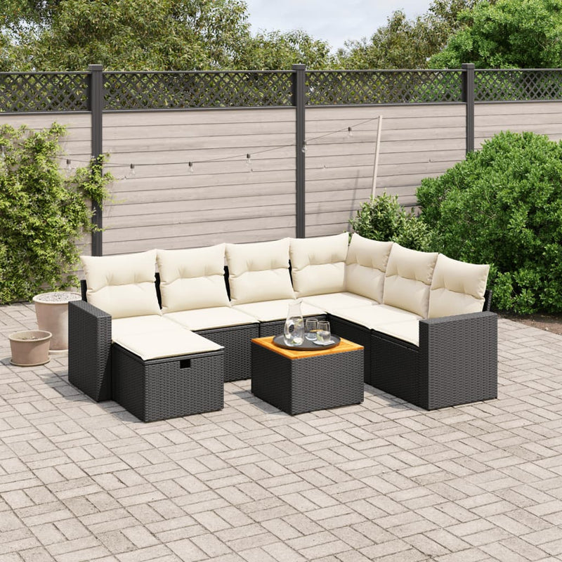 vidaXL 8 Piece Garden Sofa Set with Cushions Black Poly Rattan