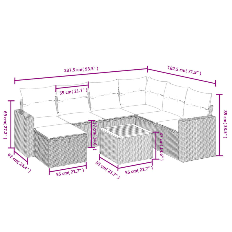 vidaXL 8 Piece Garden Sofa Set with Cushions Grey Poly Rattan
