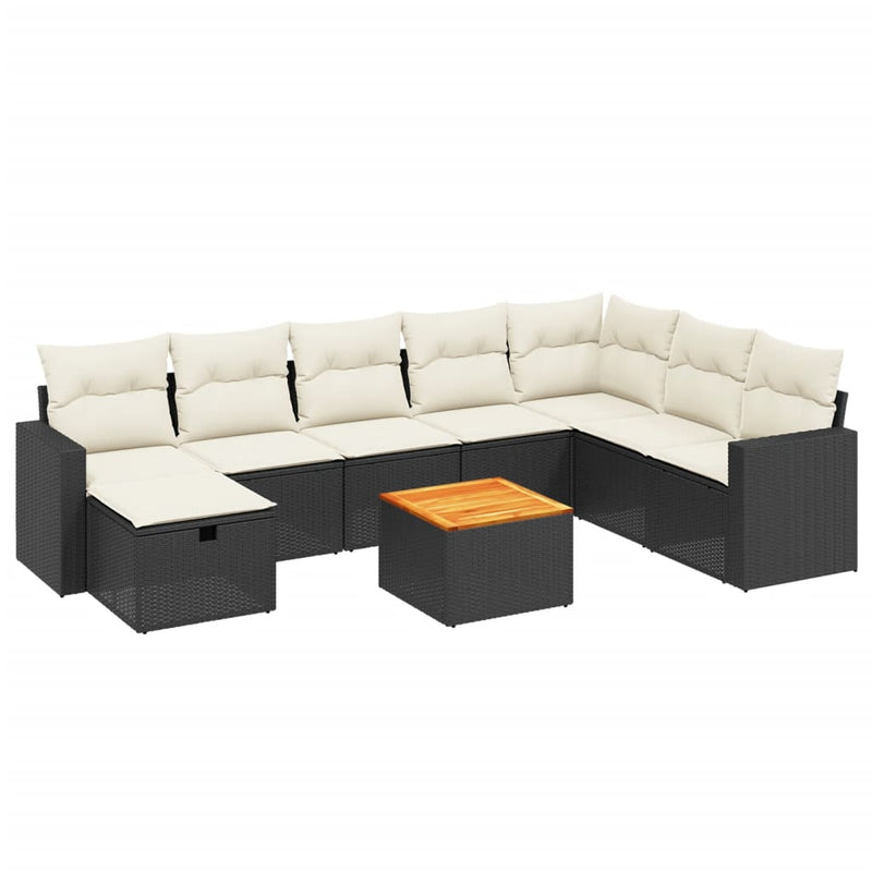 vidaXL 9 Piece Garden Sofa Set with Cushions Black Poly Rattan