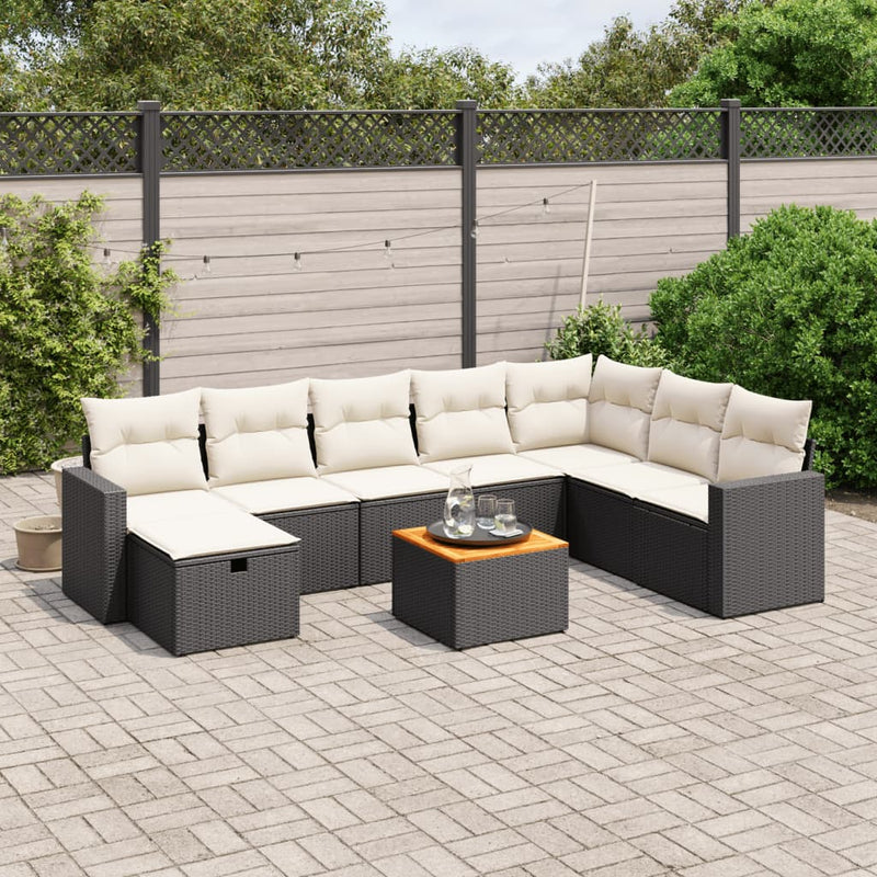 vidaXL 9 Piece Garden Sofa Set with Cushions Black Poly Rattan