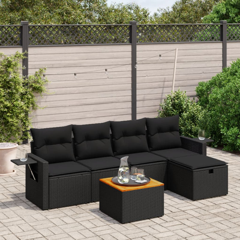 vidaXL 6 Piece Garden Sofa Set with Cushions Black Poly Rattan