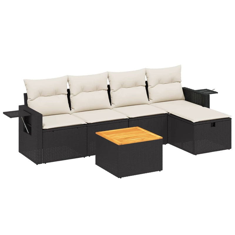 vidaXL 6 Piece Garden Sofa Set with Cushions Black Poly Rattan