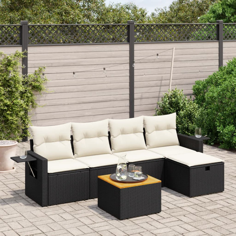 vidaXL 6 Piece Garden Sofa Set with Cushions Black Poly Rattan