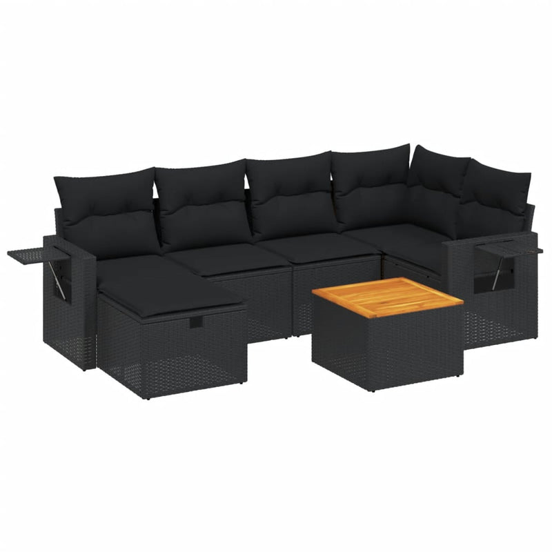 vidaXL 7 Piece Garden Sofa Set with Cushions Black Poly Rattan
