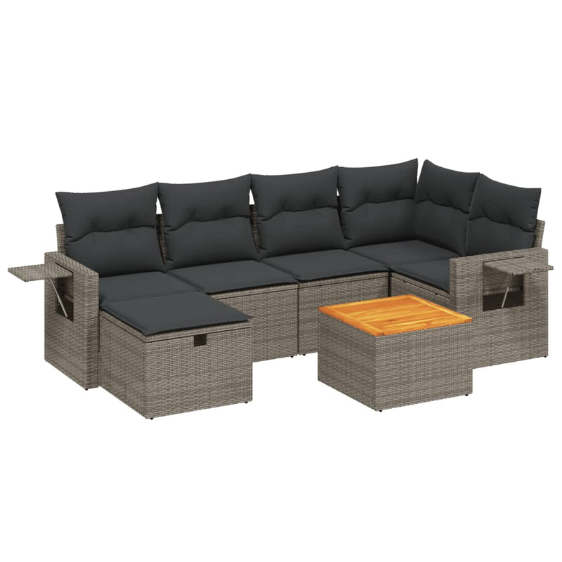 7 Piece Garden Sofa Set with Cushions Grey Poly Rattan