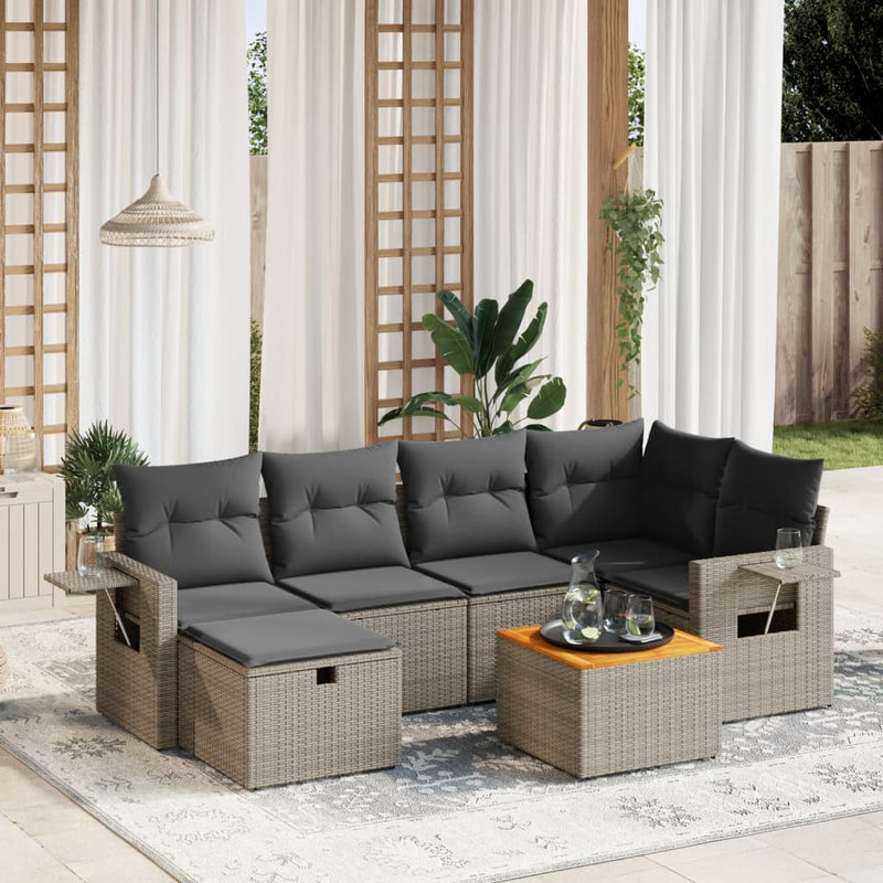 vidaXL 7 Piece Garden Sofa Set with Cushions Grey Poly Rattan