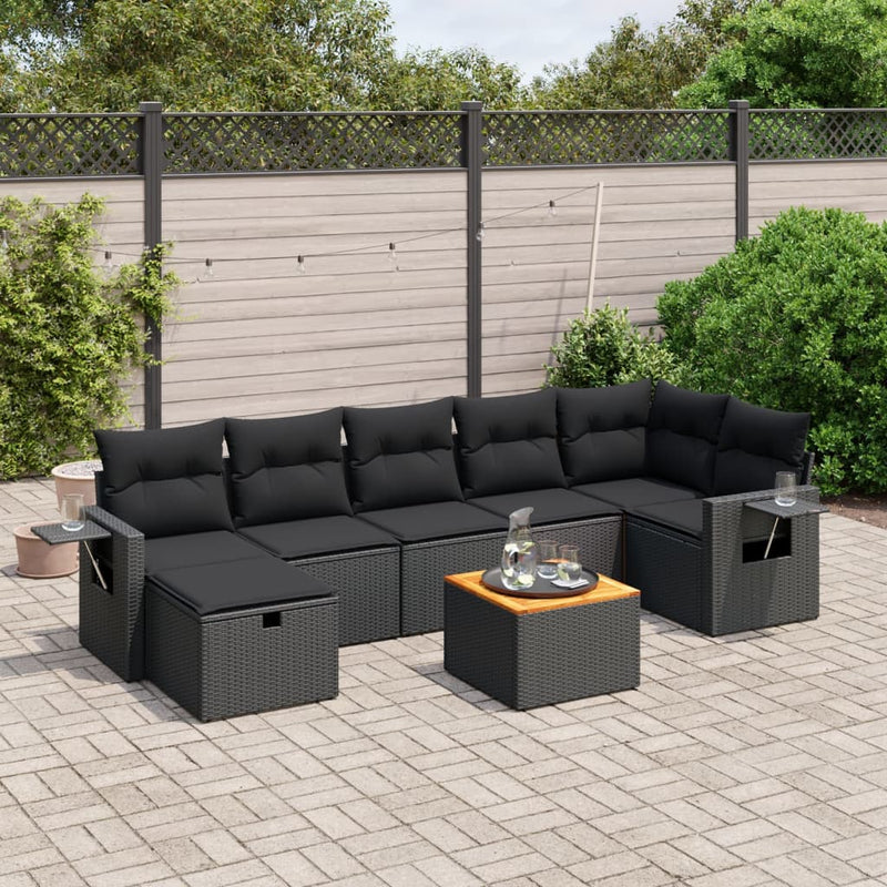 vidaXL 8 Piece Garden Sofa Set with Cushions Black Poly Rattan