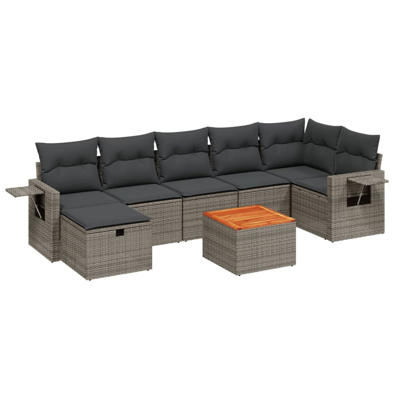 8 Piece Garden Sofa Set with Cushions Grey Poly Rattan