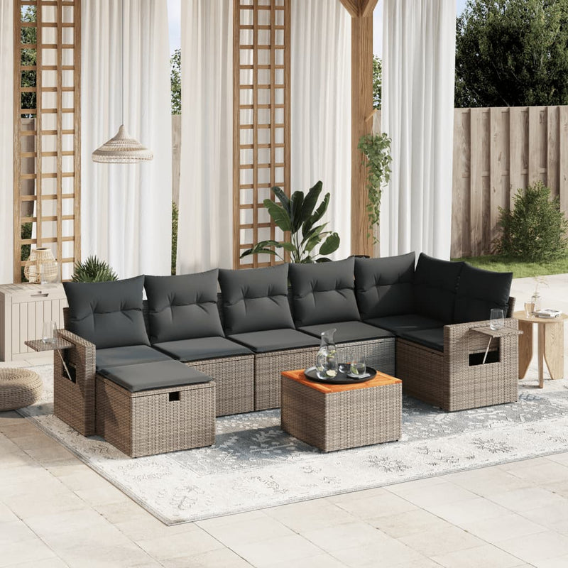 vidaXL 8 Piece Garden Sofa Set with Cushions Grey Poly Rattan