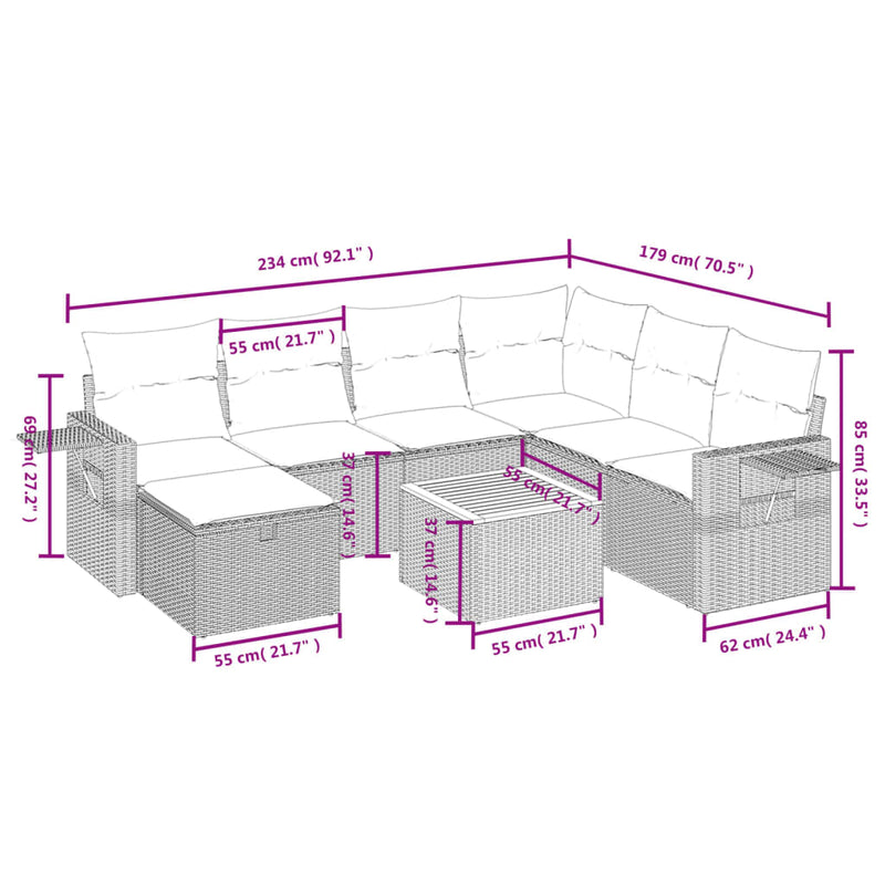 vidaXL 8 Piece Garden Sofa Set with Cushions Grey Poly Rattan