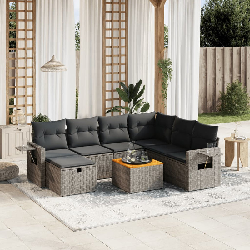 vidaXL 8 Piece Garden Sofa Set with Cushions Grey Poly Rattan