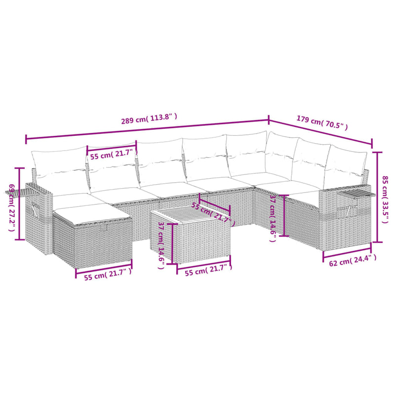 vidaXL 9 Piece Garden Sofa Set with Cushions Black Poly Rattan