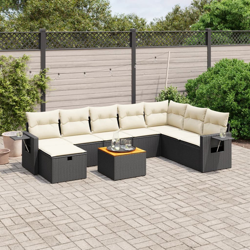 vidaXL 9 Piece Garden Sofa Set with Cushions Black Poly Rattan