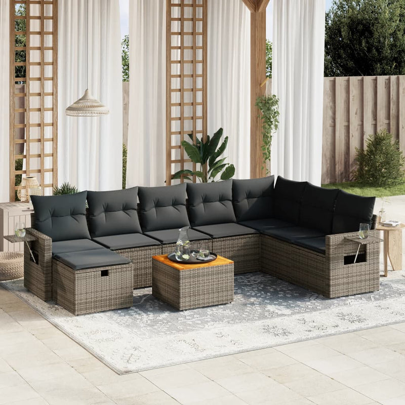 vidaXL 9 Piece Garden Sofa Set with Cushions Grey Poly Rattan