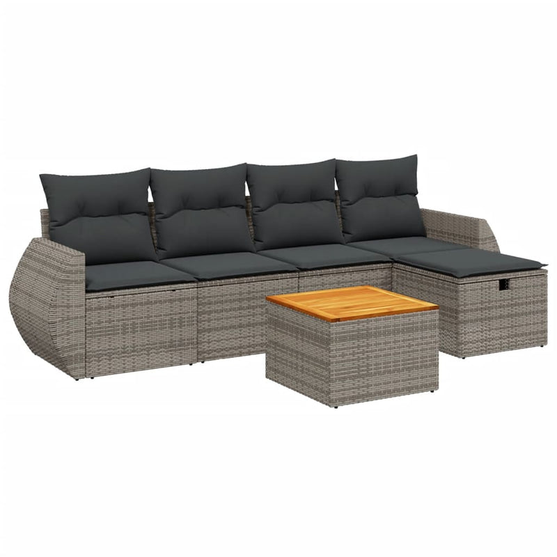 vidaXL 6 Piece Garden Sofa Set with Cushions Grey Poly Rattan