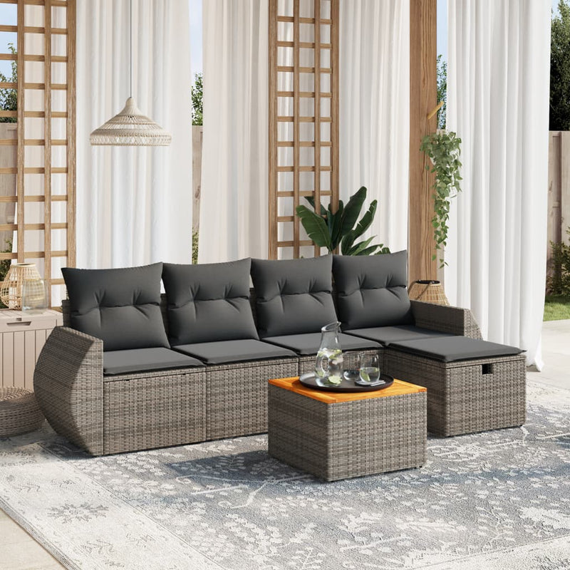 vidaXL 6 Piece Garden Sofa Set with Cushions Grey Poly Rattan