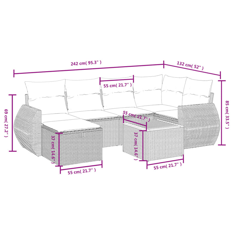 vidaXL 7 Piece Garden Sofa Set with Cushions Grey Poly Rattan