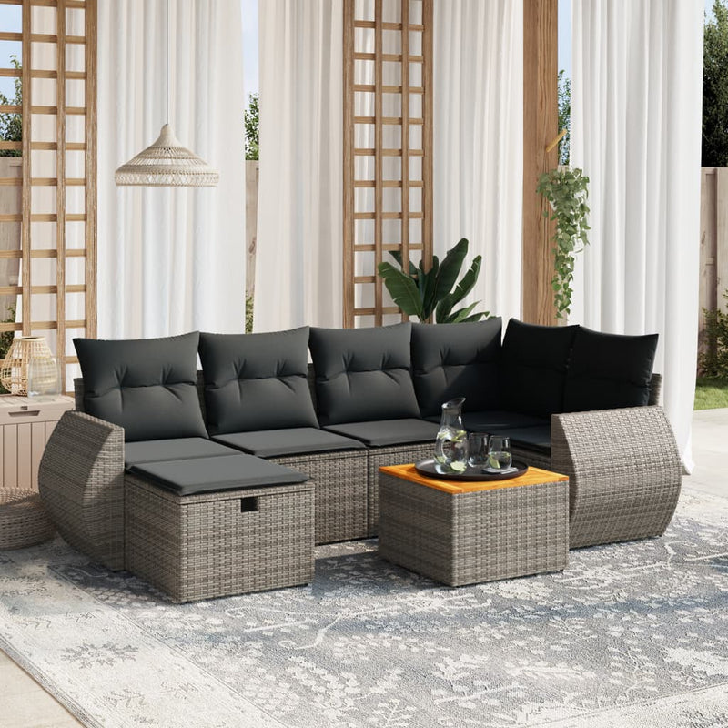vidaXL 7 Piece Garden Sofa Set with Cushions Grey Poly Rattan
