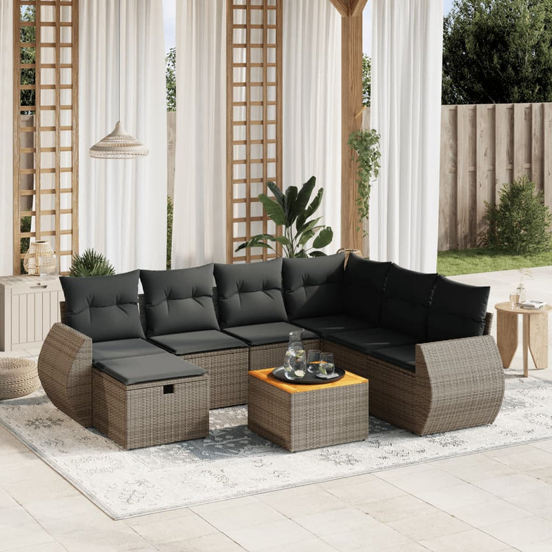 vidaXL 8 Piece Garden Sofa Set with Cushions Grey Poly Rattan