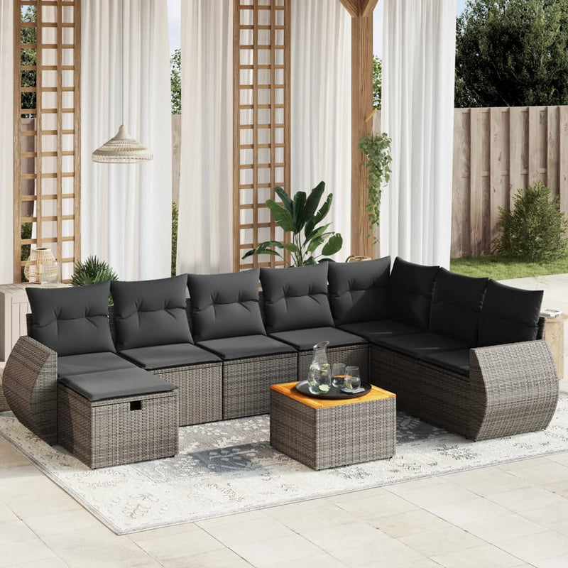 vidaXL 9 Piece Garden Sofa Set with Cushions Grey Poly Rattan