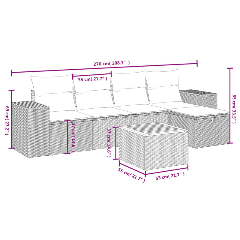 vidaXL 6 Piece Garden Sofa Set with Cushions Black Poly Rattan