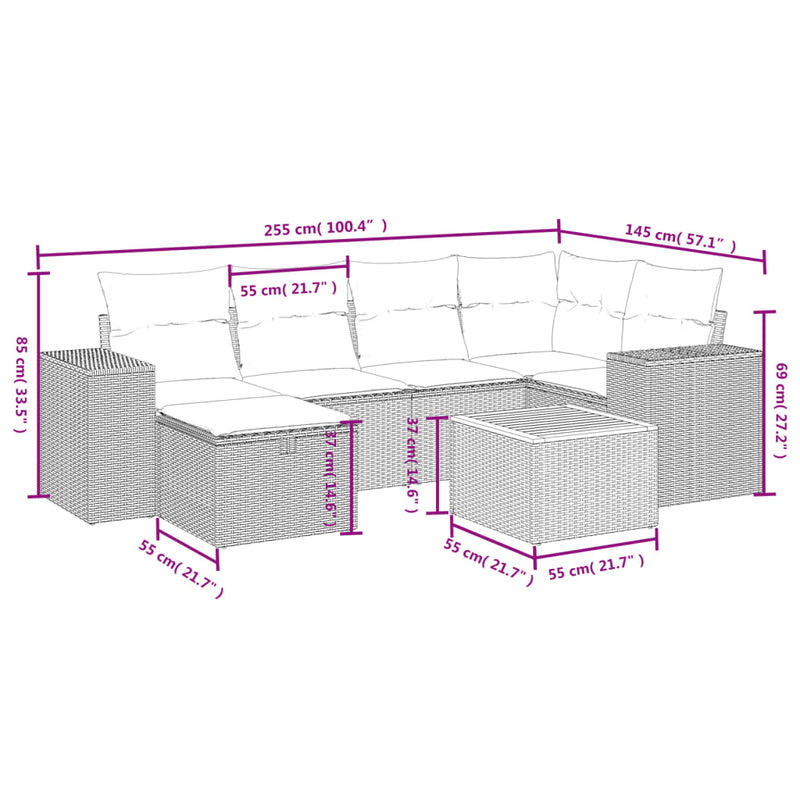 vidaXL 7 Piece Garden Sofa Set with Cushions Black Poly Rattan