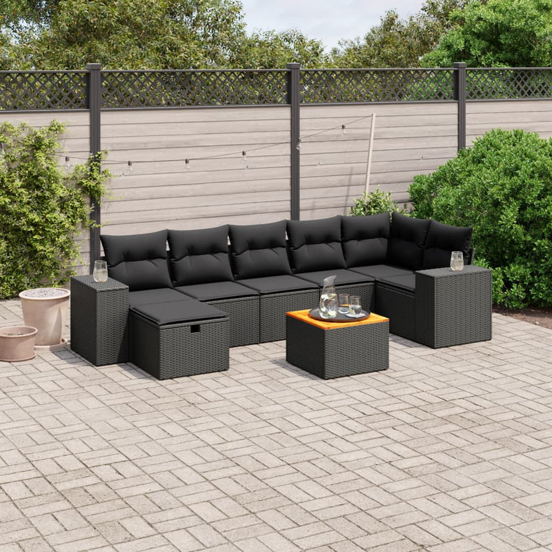 vidaXL 8 Piece Garden Sofa Set with Cushions Black Poly Rattan