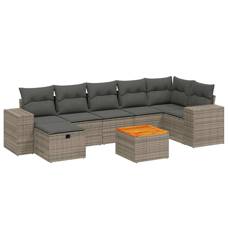 8 Piece Garden Sofa Set with Cushions Grey Poly Rattan