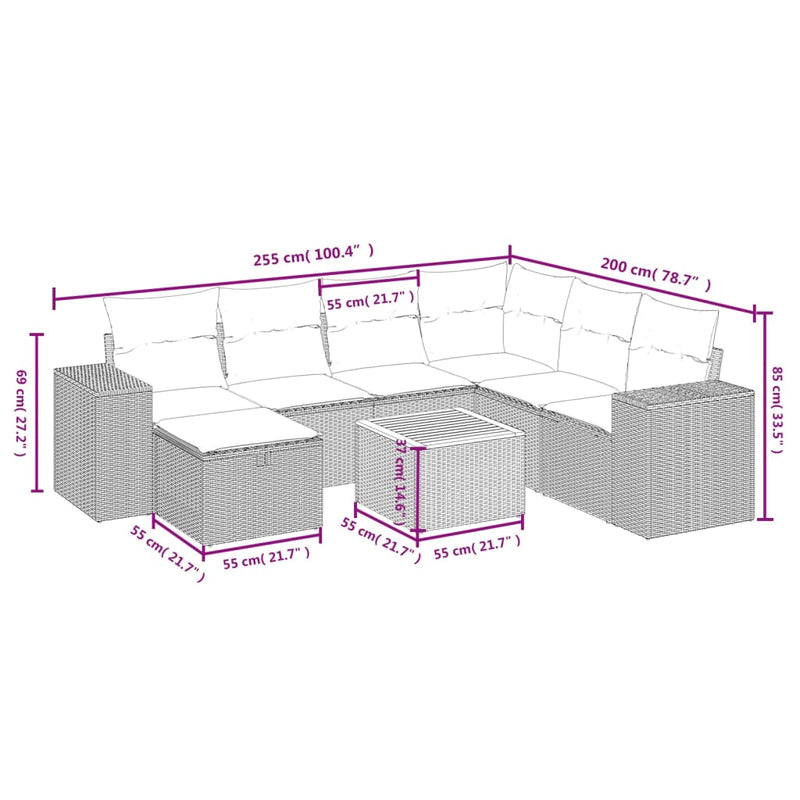 vidaXL 8 Piece Garden Sofa Set with Cushions Black Poly Rattan