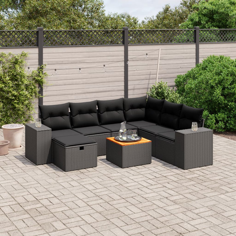 vidaXL 8 Piece Garden Sofa Set with Cushions Black Poly Rattan
