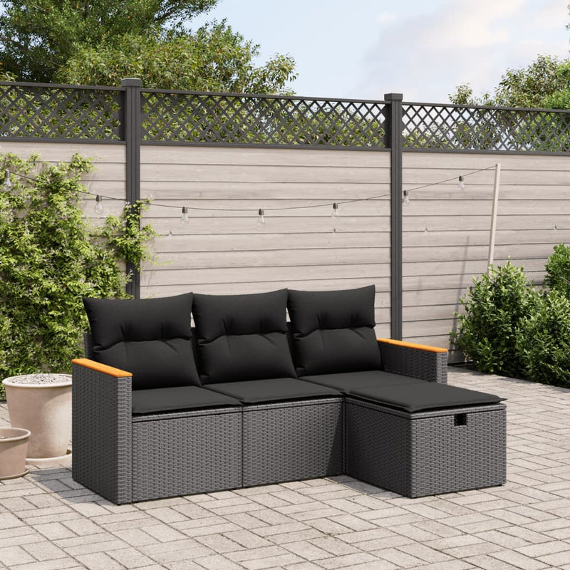 vidaXL 4 Piece Garden Sofa Set with Cushions Black Poly Rattan