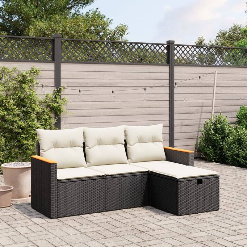 vidaXL 4 Piece Garden Sofa Set with Cushions Black Poly Rattan