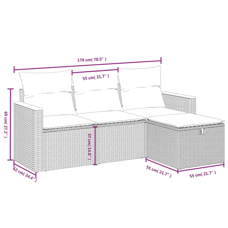 vidaXL 4 Piece Garden Sofa Set with Cushions Grey Poly Rattan