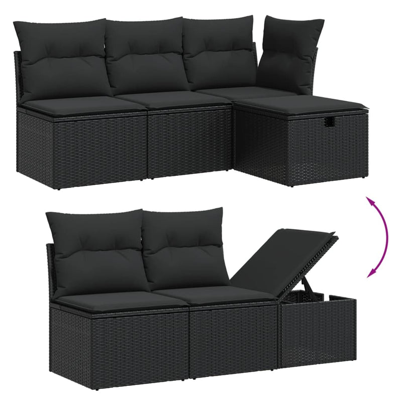 vidaXL 5 Piece Garden Sofa Set with Cushions Black Poly Rattan