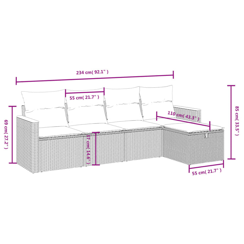 vidaXL 5 Piece Garden Sofa Set with Cushions Black Poly Rattan