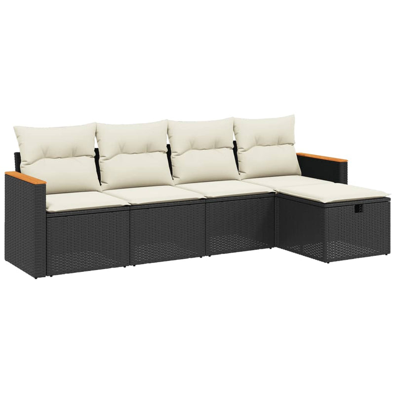 vidaXL 5 Piece Garden Sofa Set with Cushions Black Poly Rattan