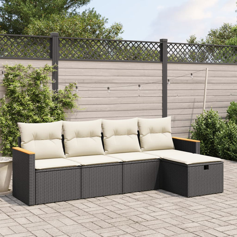 vidaXL 5 Piece Garden Sofa Set with Cushions Black Poly Rattan