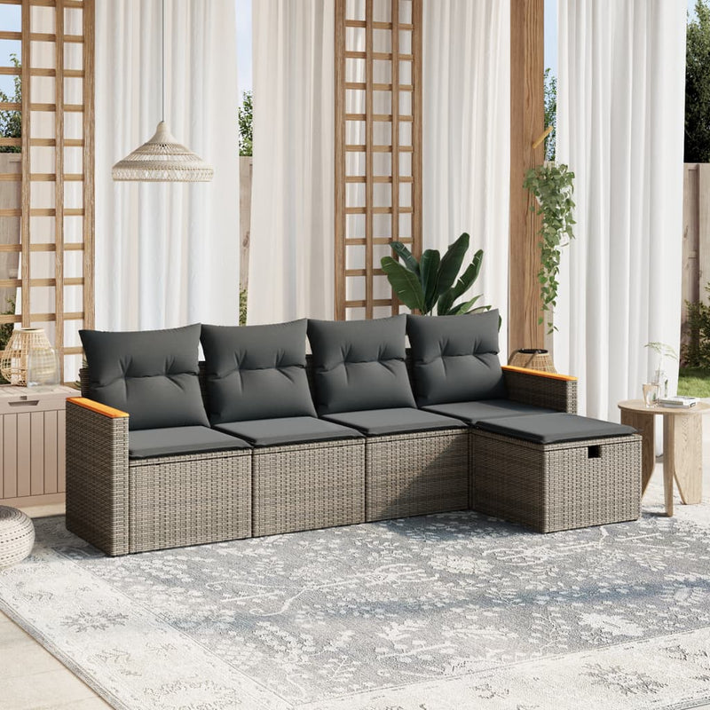 vidaXL 5 Piece Garden Sofa Set with Cushions Grey Poly Rattan
