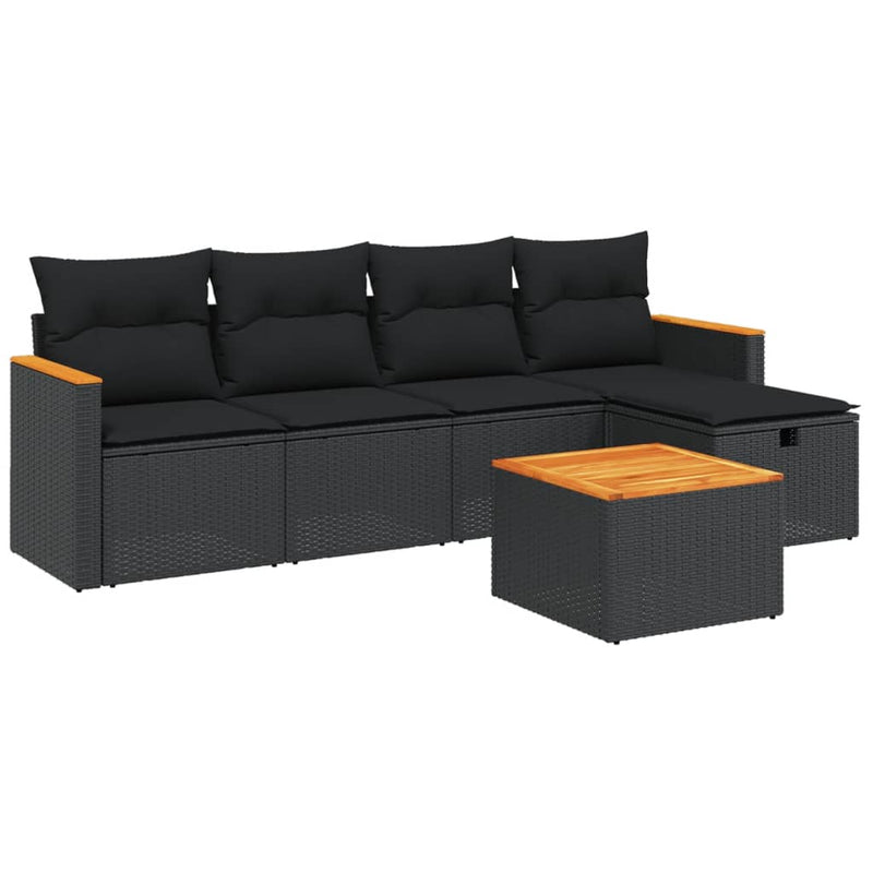 vidaXL 6 Piece Garden Sofa Set with Cushions Black Poly Rattan