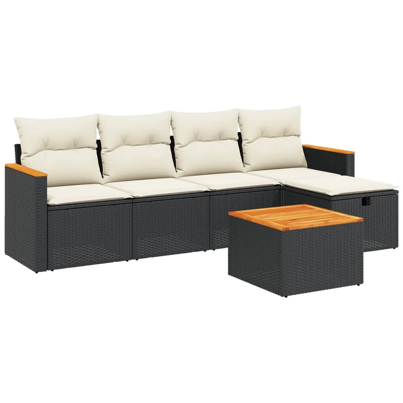vidaXL 6 Piece Garden Sofa Set with Cushions Black Poly Rattan