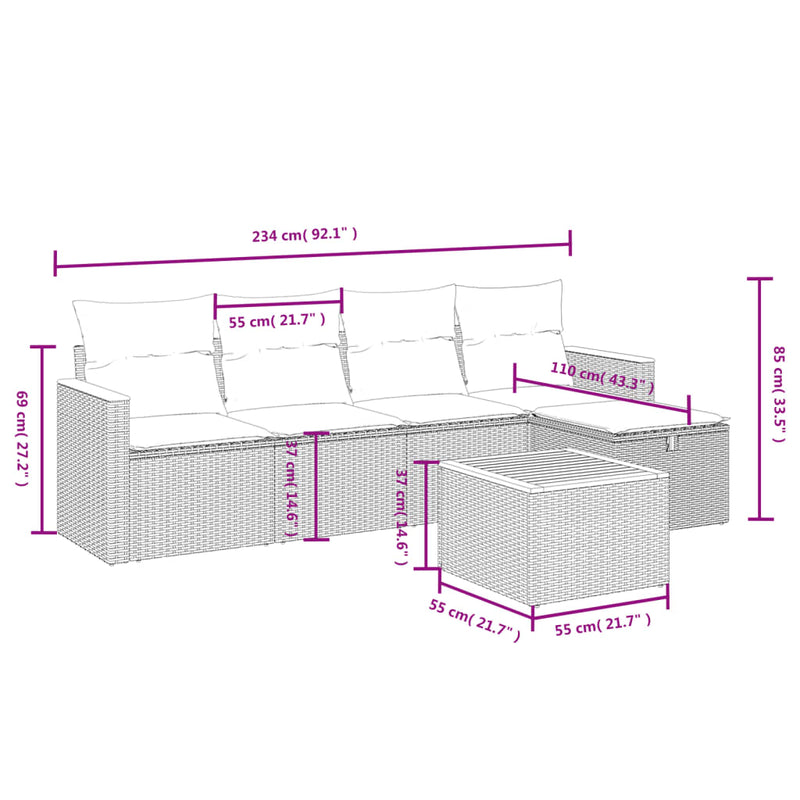 vidaXL 6 Piece Garden Sofa Set with Cushions Black Poly Rattan