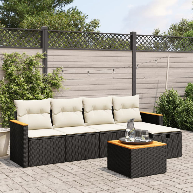 vidaXL 6 Piece Garden Sofa Set with Cushions Black Poly Rattan