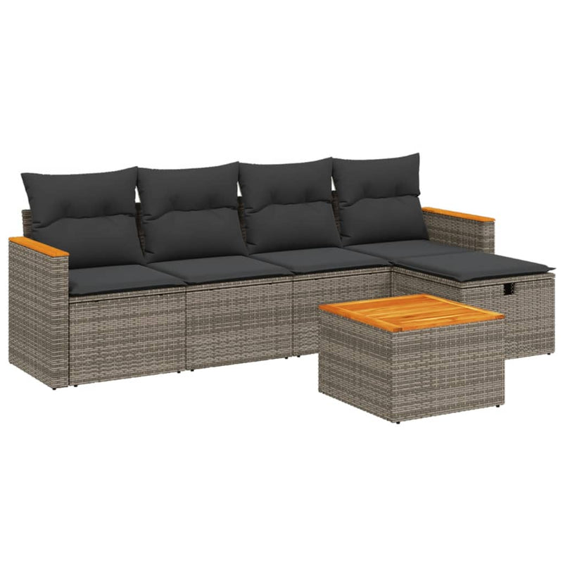vidaXL 6 Piece Garden Sofa Set with Cushions Grey Poly Rattan