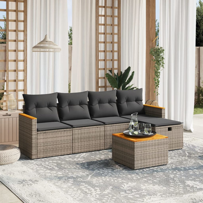vidaXL 6 Piece Garden Sofa Set with Cushions Grey Poly Rattan