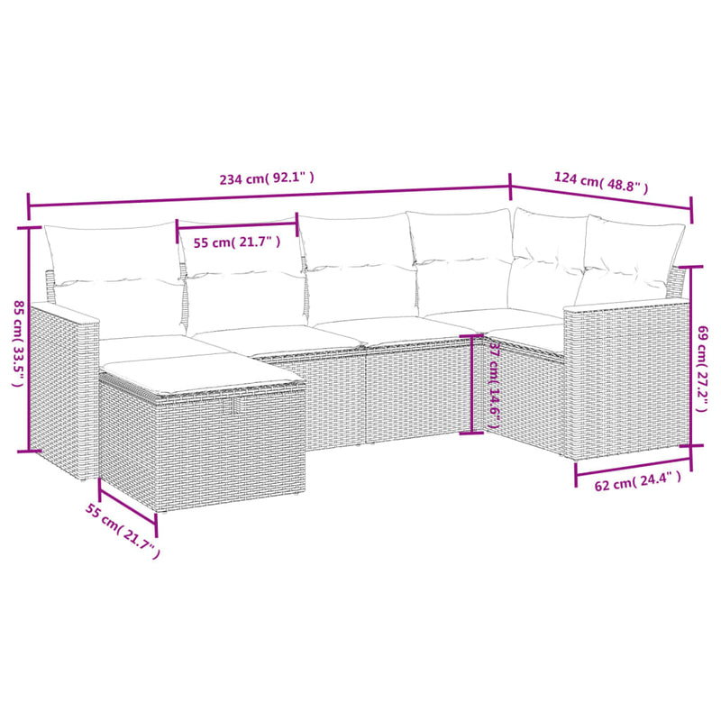 vidaXL 6 Piece Garden Sofa Set with Cushions Black Poly Rattan