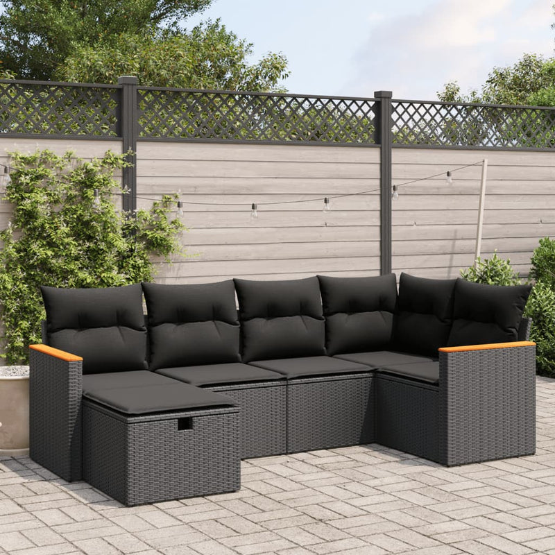 vidaXL 6 Piece Garden Sofa Set with Cushions Black Poly Rattan
